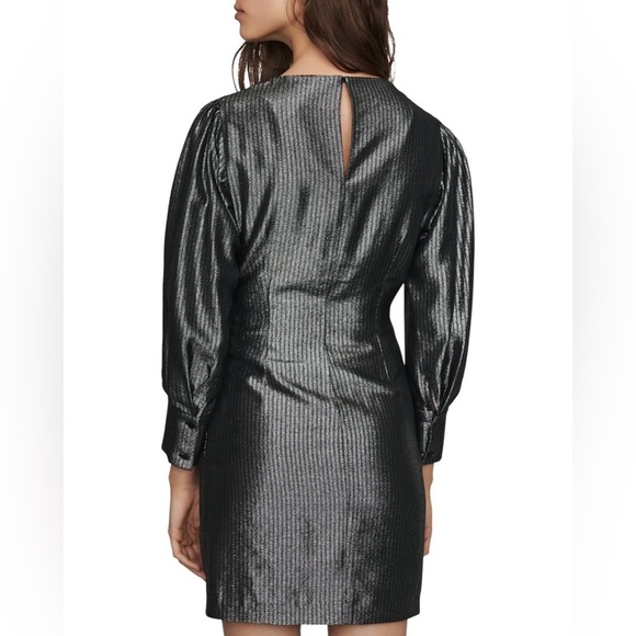 Maje Ralery Striped Metallic Mini Dress in Argent Silver EU Size 36 / US Small - Picture 3 of 16